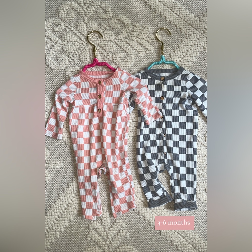 Boy/Girl twin checkered Pink and Gray outfits